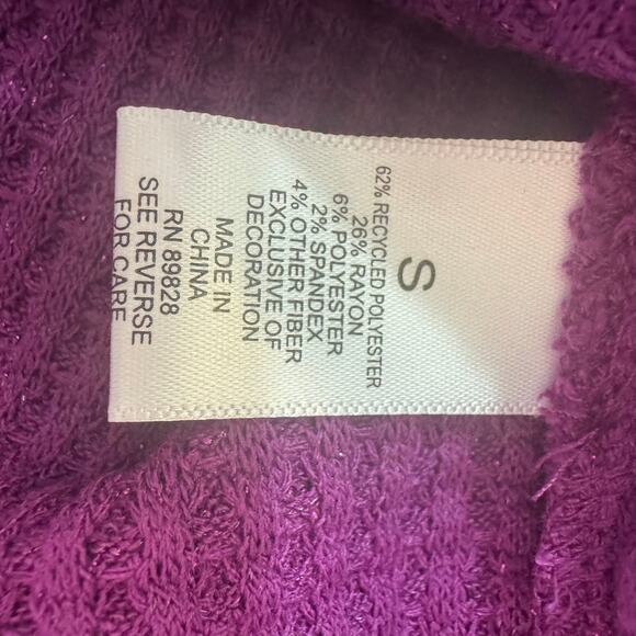 LOGO Lori Goldstein SMALL sparkling grape long sleeve blouse lace waffle knit - Picture 11 of 13